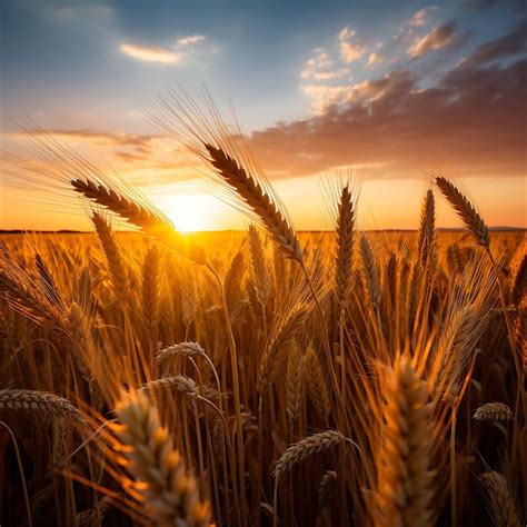 Premium Photo Wheat Field At Sunset Ears Of Golden Wheat Close Up