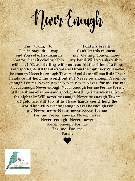 Never Enough the Greatest Showman Song Lyrics Print Heart | Etsy