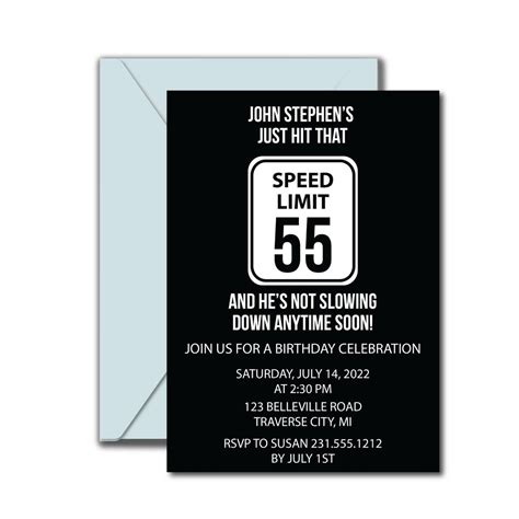 55th Birthday Invitation Speed Limit 55 Party Invitation Printable Double Nickle Party Invite