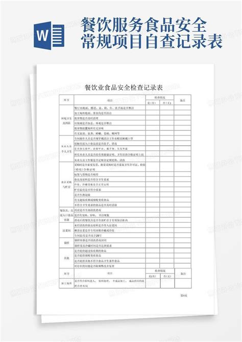 餐饮业食品安全检查记录表word模板下载编号lrxmgrge熊猫办公