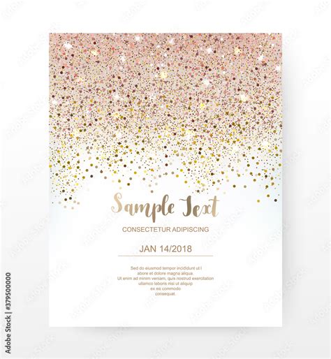 Holiday invitation card with gradient gold and pink glitter confetti ...