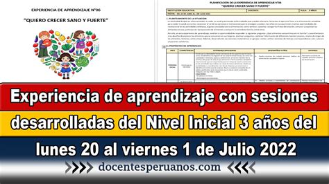 Experiencia De Aprendizaje Con Sesiones Desarrolladas Del Nivel Inicial