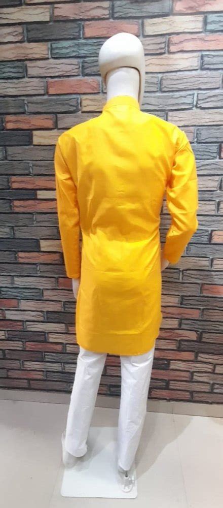 Men Yellow Plain Cotton Kurta Pajama Set At Rs Set Pure Cotton