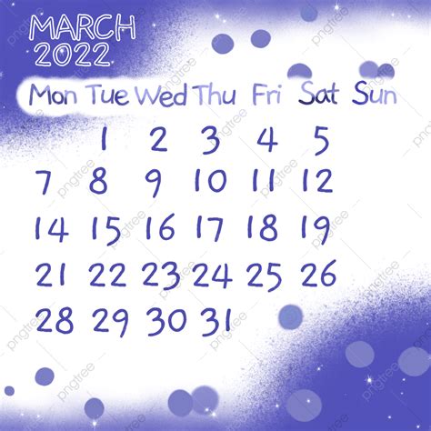 Veri Peri Png Transparent March 2022 Monthly Calendar In Very Peri