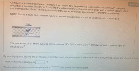 Solved Oil Flow In A Journal Bearing Can Be Treated As Chegg