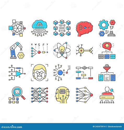 Rede Neural E ícones De Coleta De Ai Definem Vetor . Ilustração do