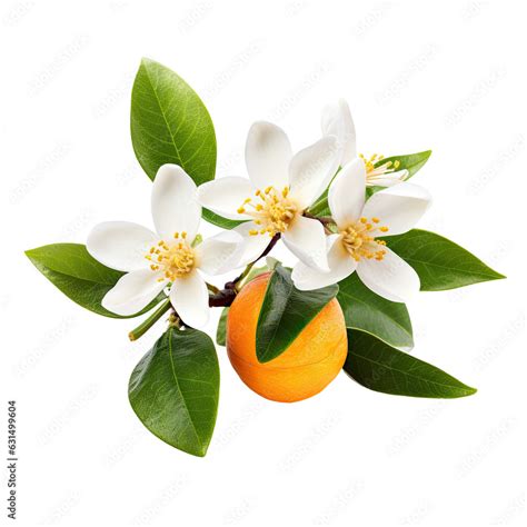 Blooming white flowers and buds of an orange tree isolated on white ...