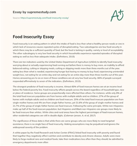 Food Insecurity Essay Free Essay Example 2753 Words Supremestudy