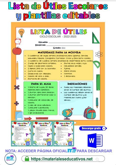 Lista De Tiles Escolar Y Platilla Editable Lista De Utiles Escolares