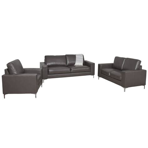 Corliving Cory 3 Piece Contemporary Brownish Grey Bonded Leather Sofa Set The Home Depot Canada