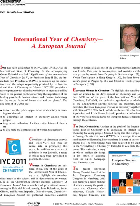 International Year Of Chemistry A European Journal Compton 2011