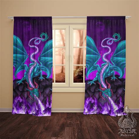 Blue Dragon Curtains 50x84 Printed Window Panels Fantasy Gamer Room Decor Art Print Veal