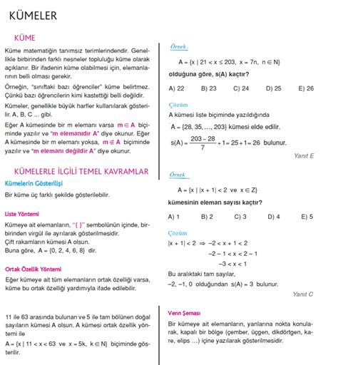 Kümeler Konu Anlatımı Matematik Kitap Çözümleri Matematik Kalesi