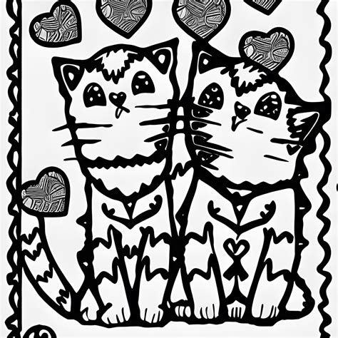 Valentines Day Cats Coloring Page · Creative Fabrica