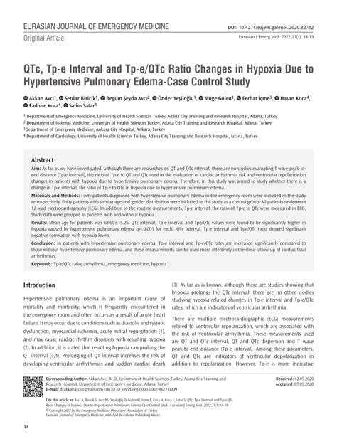 Pdf Qtc Tp E Interval And Tp Eqtc Ratio Changes In Hypoxia Due To