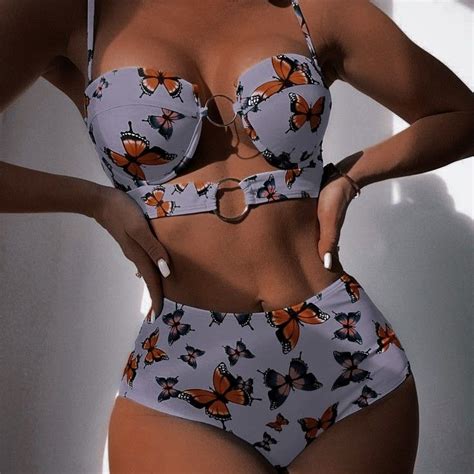 Tropical Print Cut Out Halter Triangle High Waisted Bikini Swimsuit