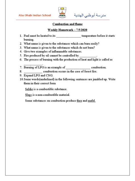 Combustion and Flame-Worksheet-3 | PDF