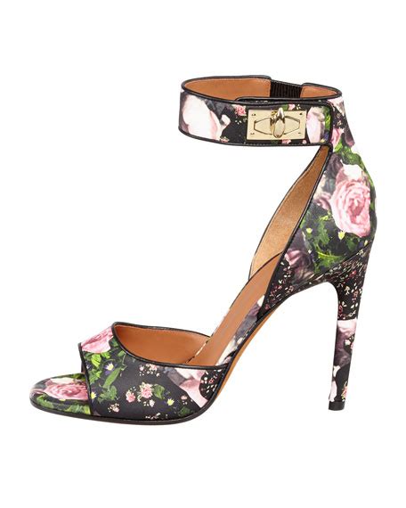 Givenchy Floral Shark Lock Ankle Wrap Sandal