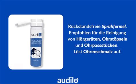 Audilo Reinigungsspray mit Bürste für Hörgeräte Otoplastiken und