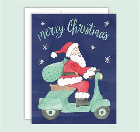 Vespa Santa Holiday Cards Santa Christmas Cards With Vespa Etsy