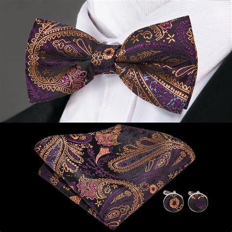 Hi Tie High Quality Silk Butterfly Ties For Men Brown Paisley Luxury Bowtie Handkerchief