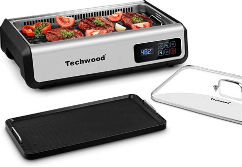 Indoor Smokeless Grill Techwood 1500W Electric Grill With Tempered