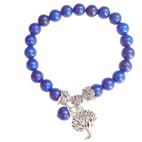 Bracelet Lastique Breloques Arbre De Vie En Perles De Lapis Lazuli