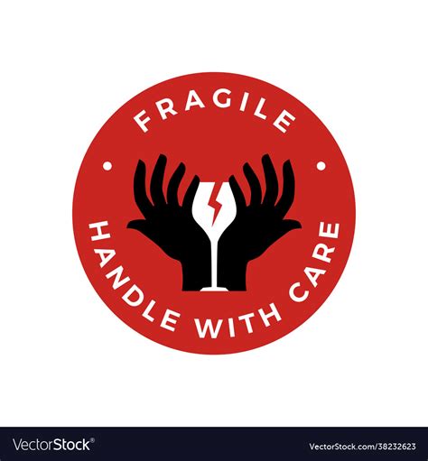 Fragile Handle With Care Hand Glass Sticker Logo Vector Image