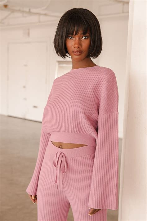 Cute Mauve Pink Sweater Cropped Sweater Bell Sleeve Sweater Lulus