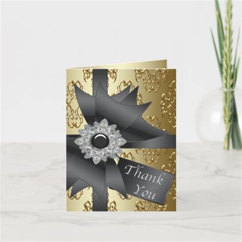 Gold Black Damask Thank You Card Zazzle