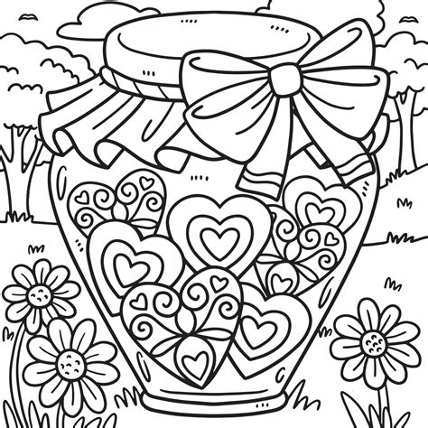 Jar Of Hearts Valentines Day Coloring Page 12697783 Vector Art At Vecteezy