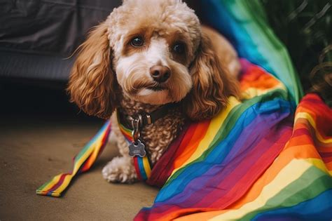 Cachorro Embrulhado Em Uma Bandeira Colorida Lgbt Animais Do Orgulho