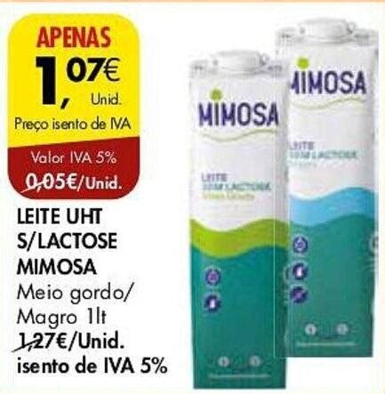 Promo O Leite Uht S Lactose Mimosa Meio Gordo Magro Lt Em Pingo Doce