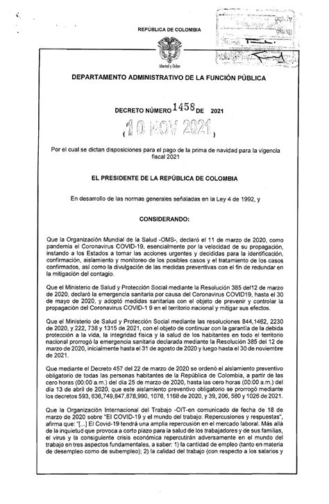 Decreto 1458 DEL 10 DE Noviembre DE 2021 REPÚBLICA DE COLOMBIA