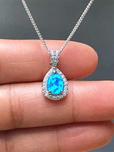 Blue Fire Opal Necklace Sterling Silver Bridal Necklace Etsy