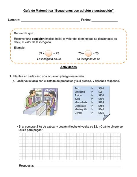 Guía Ecuaciones con adición y sustracción profe social