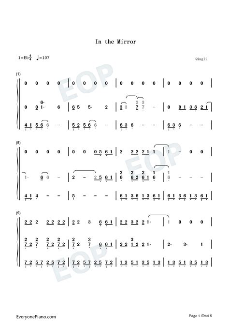 In The Mirror 歐洲歌唱大賽火焰傳說ost雙手簡譜預覽 Eop線上樂譜架