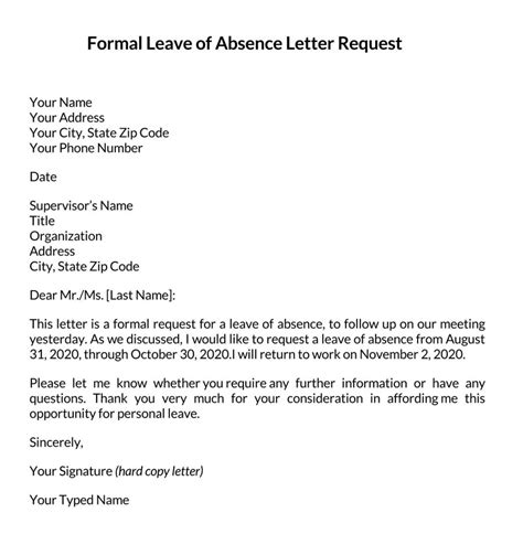 How To Write A Leave Of Absence Letter For Personal Reasons