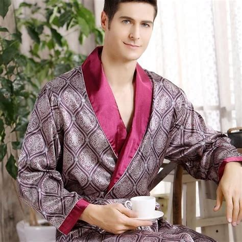 Men Silk Long Sleeved Bathrobe Plus Size 5XL Kimono Home Bath Gown Male