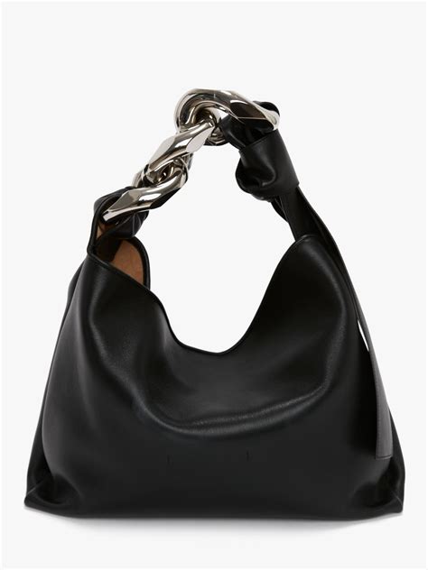 Small Chain Hobo Leather Shoulder Bag In Black Jw Anderson