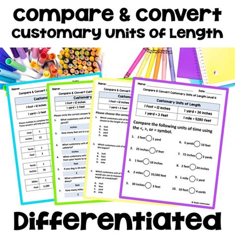 Compare And Convert Customary Units Of Length Differentiated Worksheets