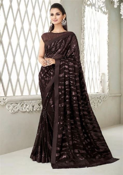 Brown Fancy Saree With Fringe Detail Sarees Designer Collection