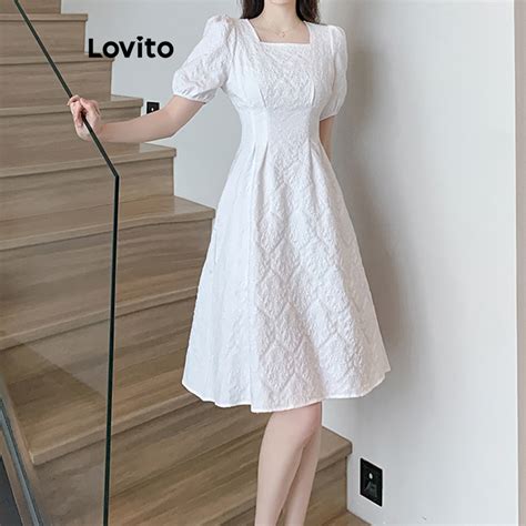 Lovito Women Elegant Plain Jacquard Dress Lne Shopee Philippines