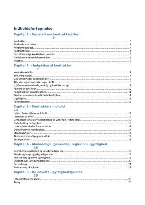 Aftaleret Noter Indholdsfortegnelse Kapitel Generelt Om