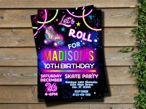 Roller Skating Birthday Invitation Let S Roll Roller Etsy