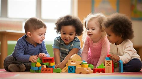 A group of children playing together and building with wooden blocks. 30485894 Stock Photo at ...