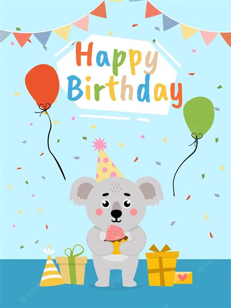 Premium Vector | Birthday card template with cute animals