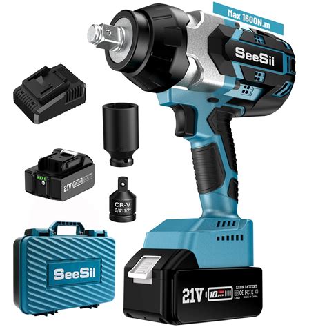 Seesii 3 4 Impact Wrench WH1000 1180Ft Lbs Max Torque W 5 0Ah