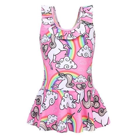 Amzbarley Maillots De Bain Filles Licorne Arc En Ciel Une Pi Ce Costume