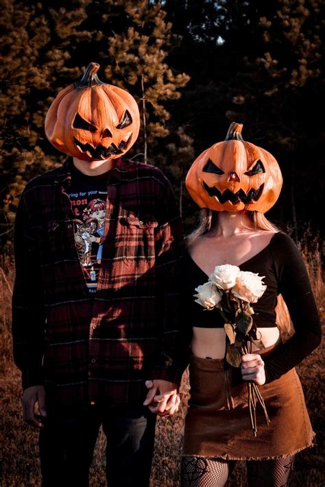 Pumpkin Head Couple Photoshoot Halloween Photography Halloween Pictures Halloween Photoshoot